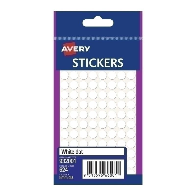 Avery White Dot Sticker 8mm Bx10