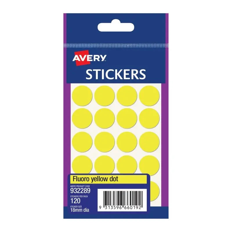 Avery Yellow Dot Stickers 18mm (120 Pack, Box of 10) – AV932289 Avery