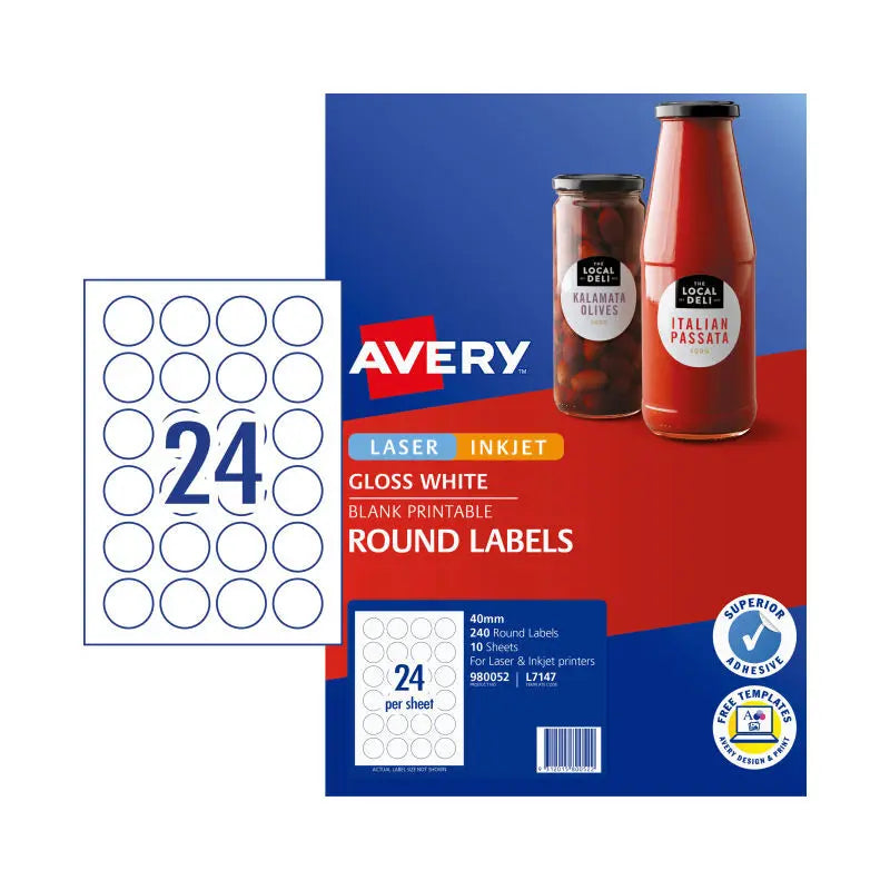 AV Lbl Gls Rd L7147 40mm Pk240 Avery
