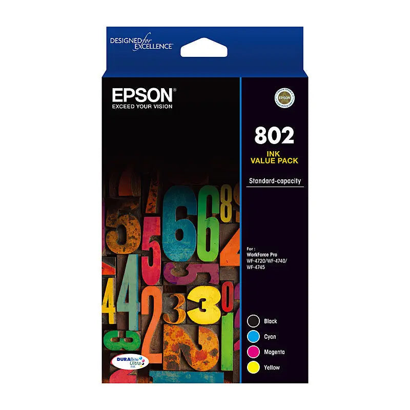 Epson 802 CMYK 4-Color Ink Pack (Black, Cyan, Magenta, Yellow) Epson