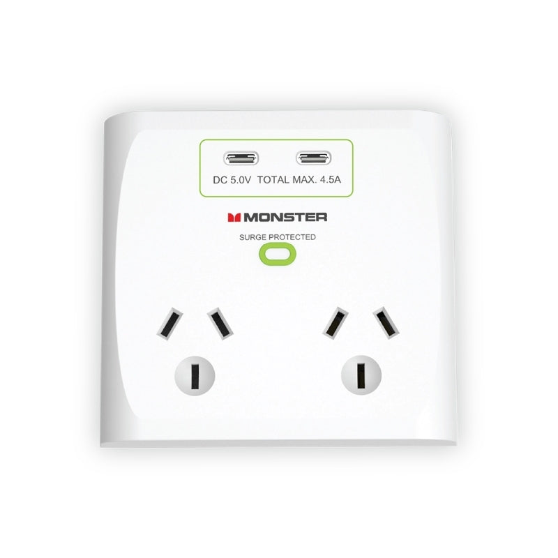 Monster 2-Port+USB Surge White Monster