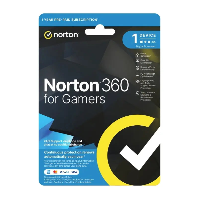 Norton 360 for Gamers – 1 User, 1 Device, 1 Year Subscription Norton