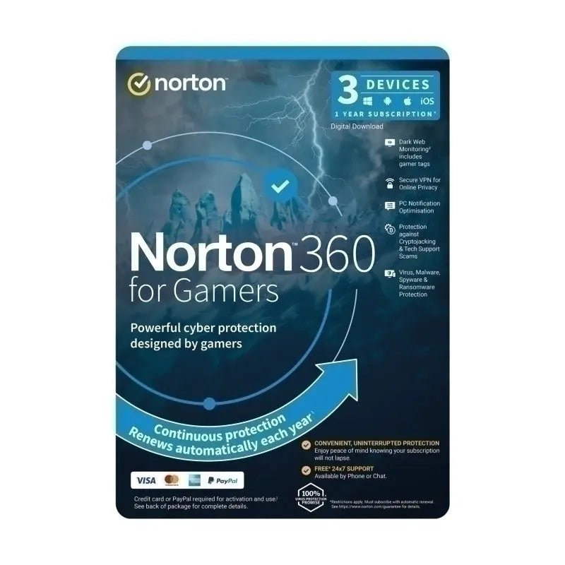 Norton 360 for Gamers – 1 User, 3 Devices, 1 Year Subscription Norton