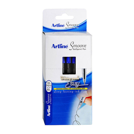 Artline Smoove Ball Point Pens 1mm Blue Box 50