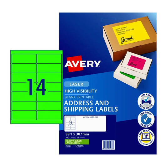 AV Laser Lbl Grn L7163FG Pk25 Avery