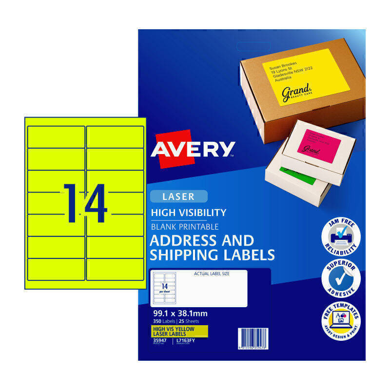 Avery Laser Label Yellow L7163F Y14Up Pk25