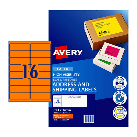 Avery Laser Label Orange L7162 16Up Pk25