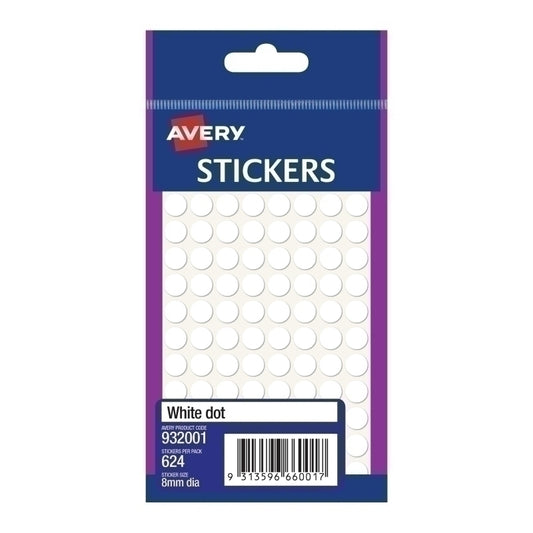 Avery White Dot Sticker 8mm Bx10