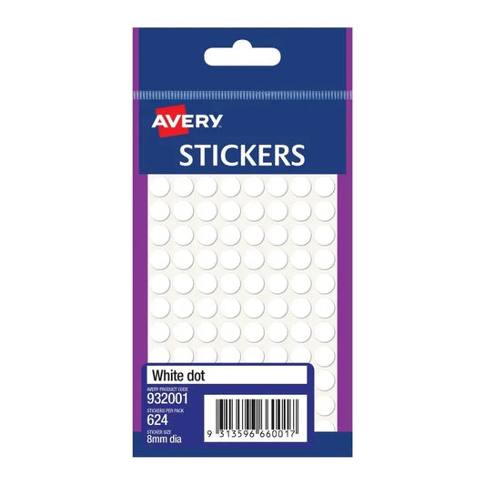 Avery White Dot Stickers 8mm (624 Pack, Box of 10) – AV932001 Avery