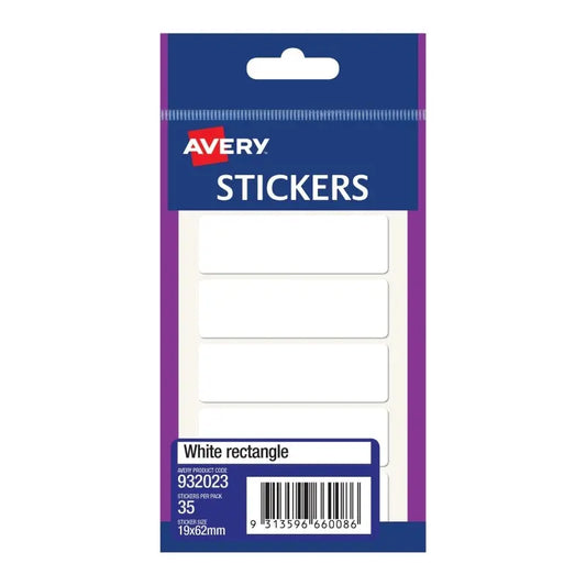 Avery White Rectangle Stickers 19x62mm (35 Pack, Box of 10) – AV932023 Avery