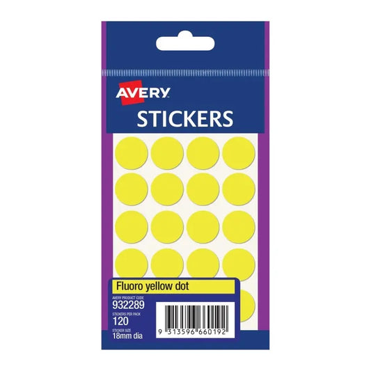 Avery Yellow Dot Stickers 18mm (120 Pack, Box of 10) – AV932289 Avery