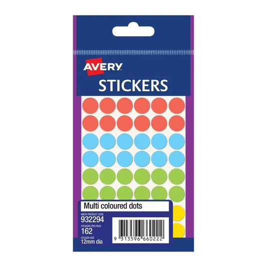 AV Asst Dots 12mm Pk162 Bx10 Avery