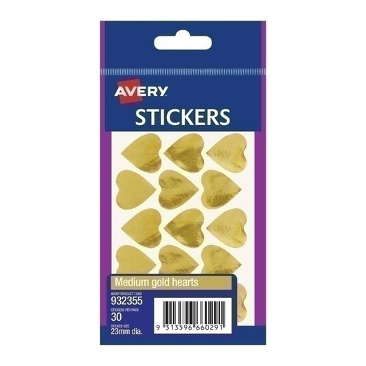 Avery Gold Heart Sticker Med Bx 10