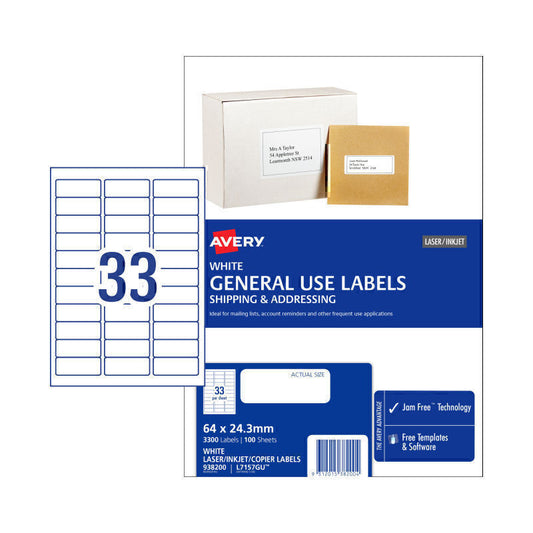 Avery General use Label L7157GU 33Up Pk 100