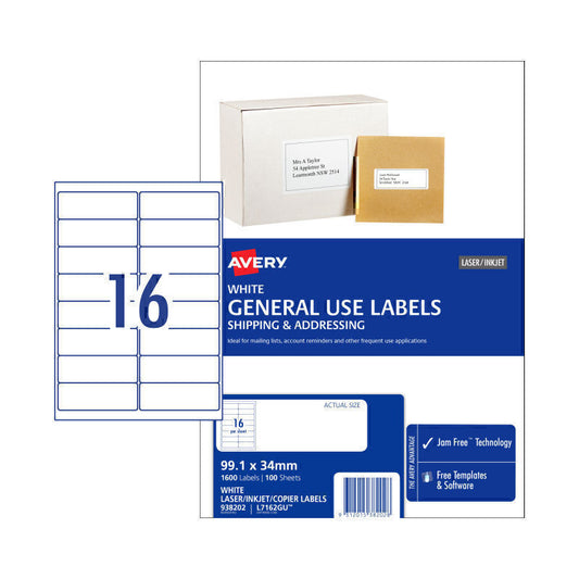 Avery General Label L7162GU 16Up Pk 100