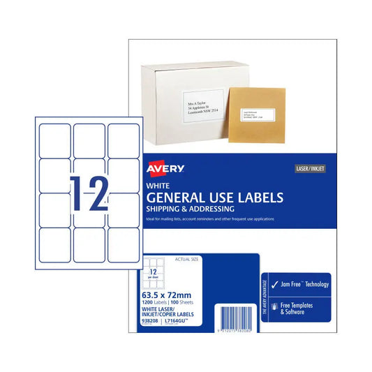 AV Gen Lbl L7164GU 12Up Pk100 Avery