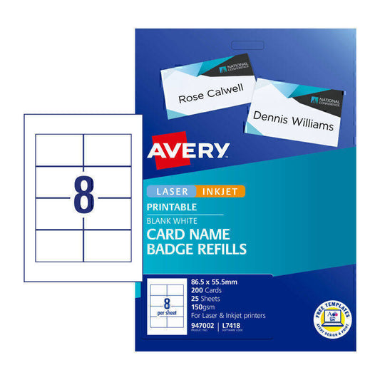 Avery Laser Badge Refill L7418 8Up Pk25