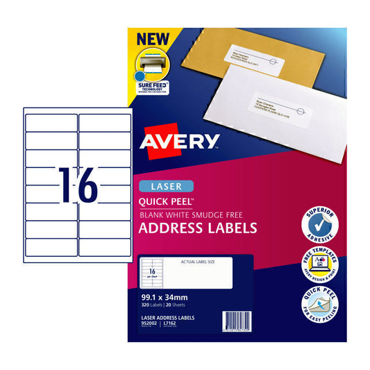 Avery laser Address Laser Label Quick Peel L7162 16Up Pk20