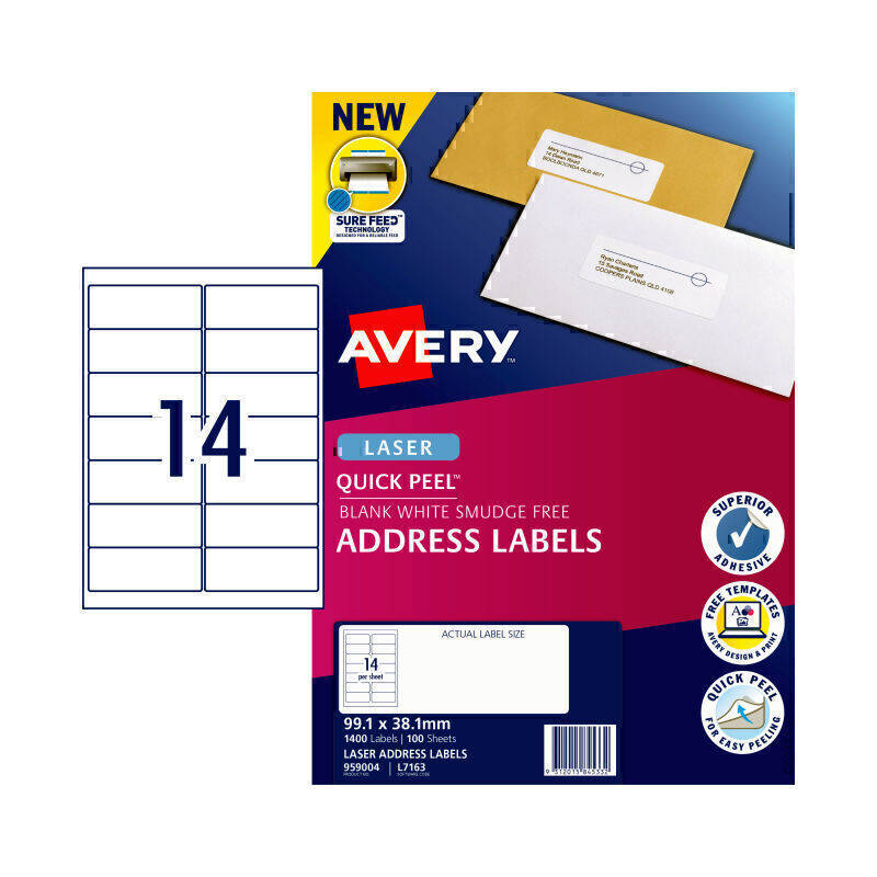 Avery Shipping Laser Label Quick Peel L7163 14Up Pk100