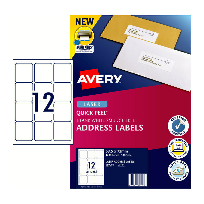 Avery Address Laser Label Quick Peel L7164 12Up Pk100