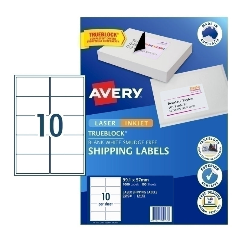 Avery Shipping Laser Label L7173 10Up Pk100