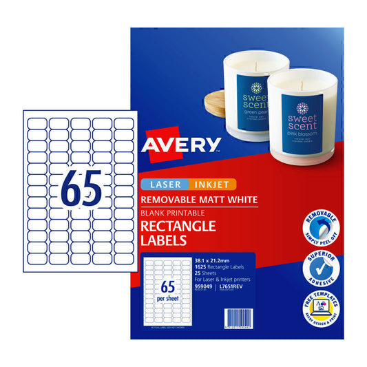 Avery Removeable Label L7651REV 65Up Pk25