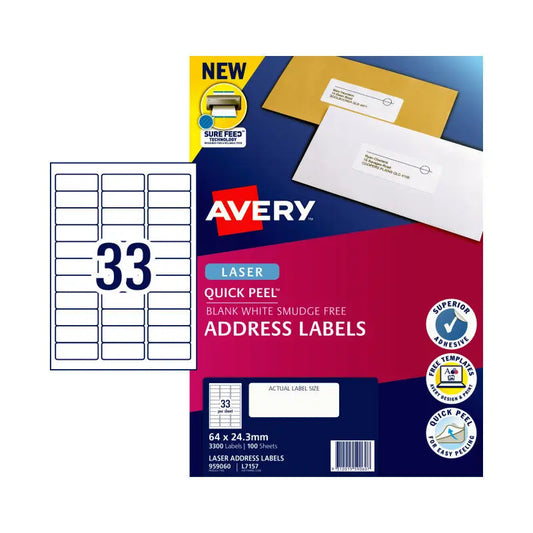 AV Lsr Lbl QP L7157 33Up Pk100 Avery