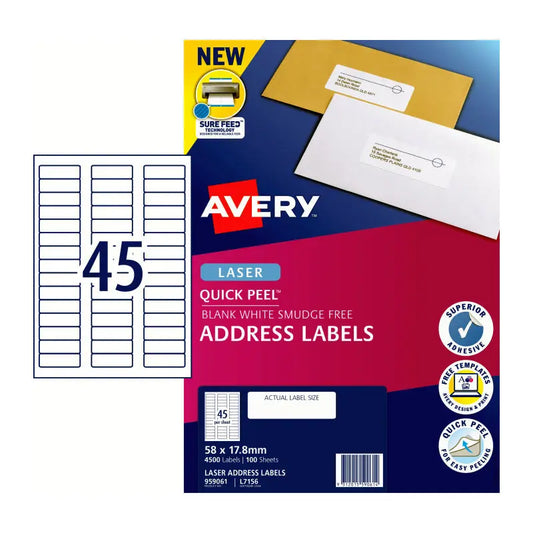 AV Lsr Lbl QP L7156 45Up Pk100 Avery
