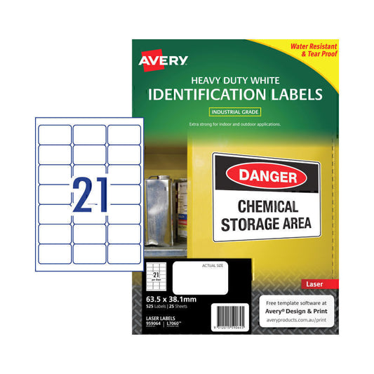 Avery Heavy Duty White Laser Label L7060 21Up Pk25