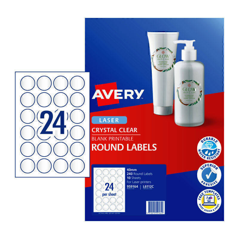 Avery Laser Label Rd Clear 40mm Pk240