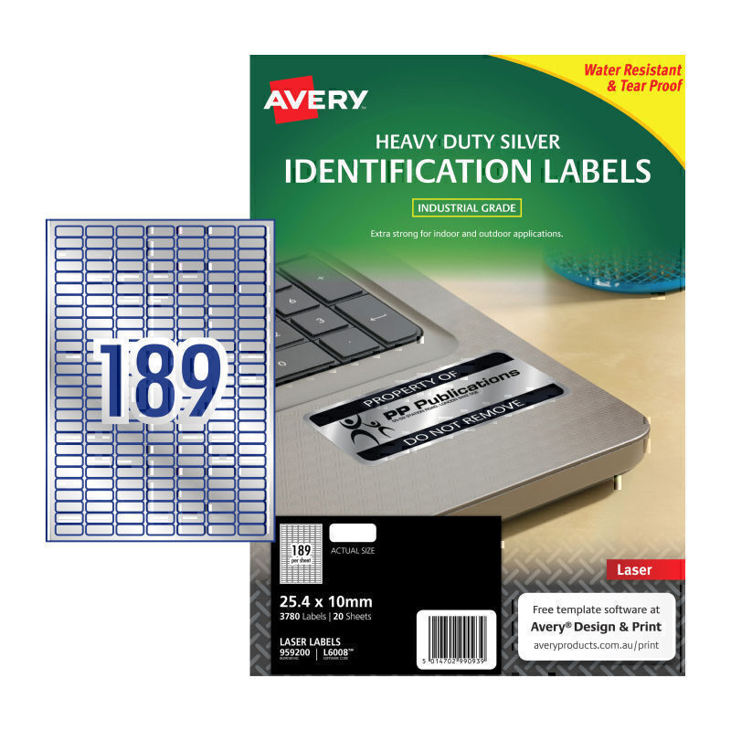 Avery Laser Label Silver L6008 189Up Pk20