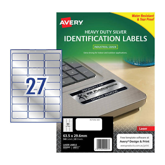 Avery Heavy Duty Silver Laser Label L6011 27Up Pkt 20