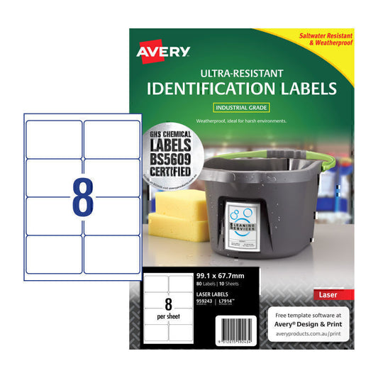 Avery Outdoor Laser Label L7914 8Up Pk10