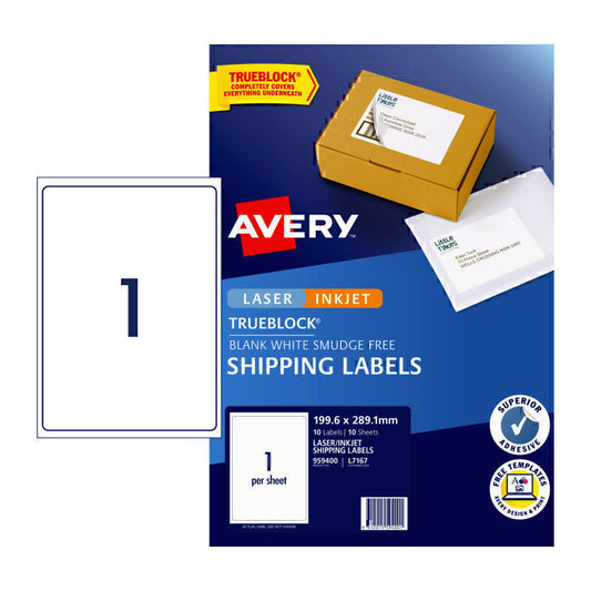 Avery Laser Label White 199.6X289 1Up Pk10