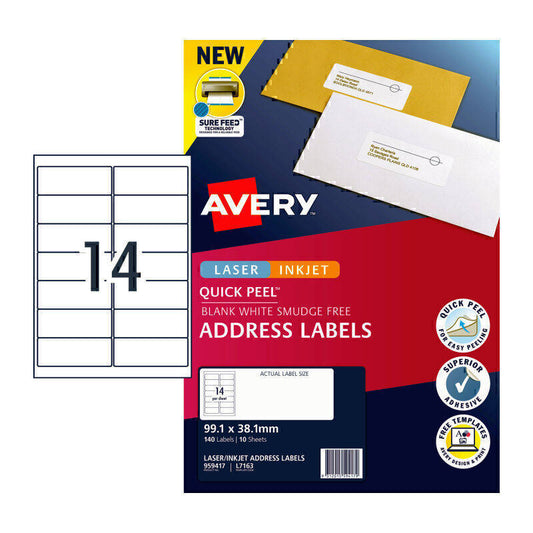 Avery Laser Label Quick Peel 14Up L7163 Pk10