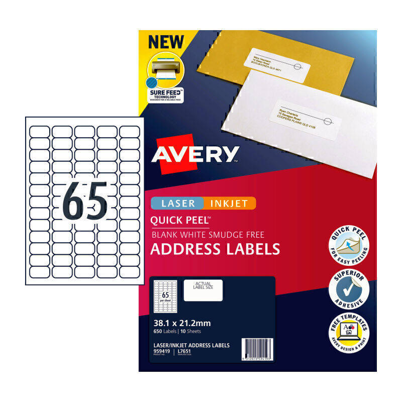 Avery Label QP L7651 65Up Pk10 | Conford IT