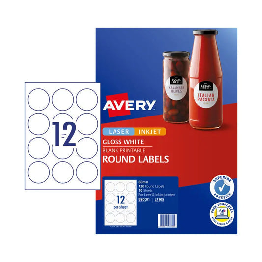 AV Lbl L7105 Rd 60mm 12Up Pk10 Avery