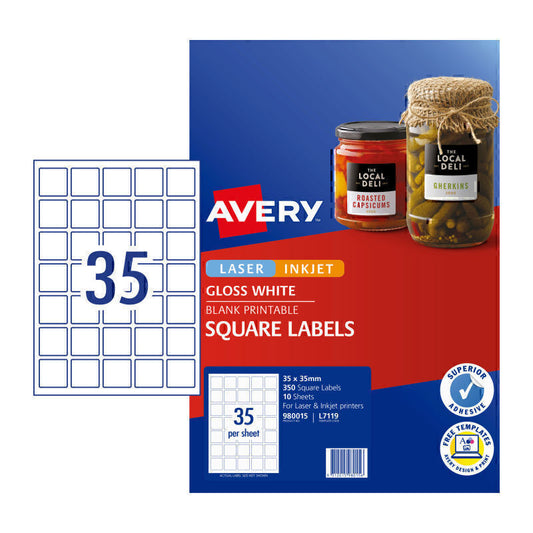 Avery Laser Label Square Gloss White L7119 Pk350