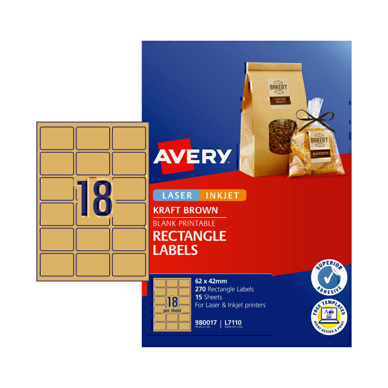 Avery Laser Label Rectangle Kraft Brown L7110 Pk270