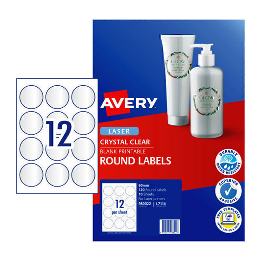 Avery Label 12Up 60mm Clear Rd Pk10