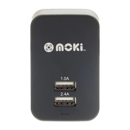 Moki Dual USB Wall Charger Blk Moki International