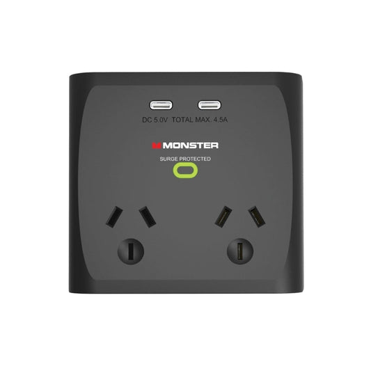 Monster 2-Port+USB Surge Black Monster