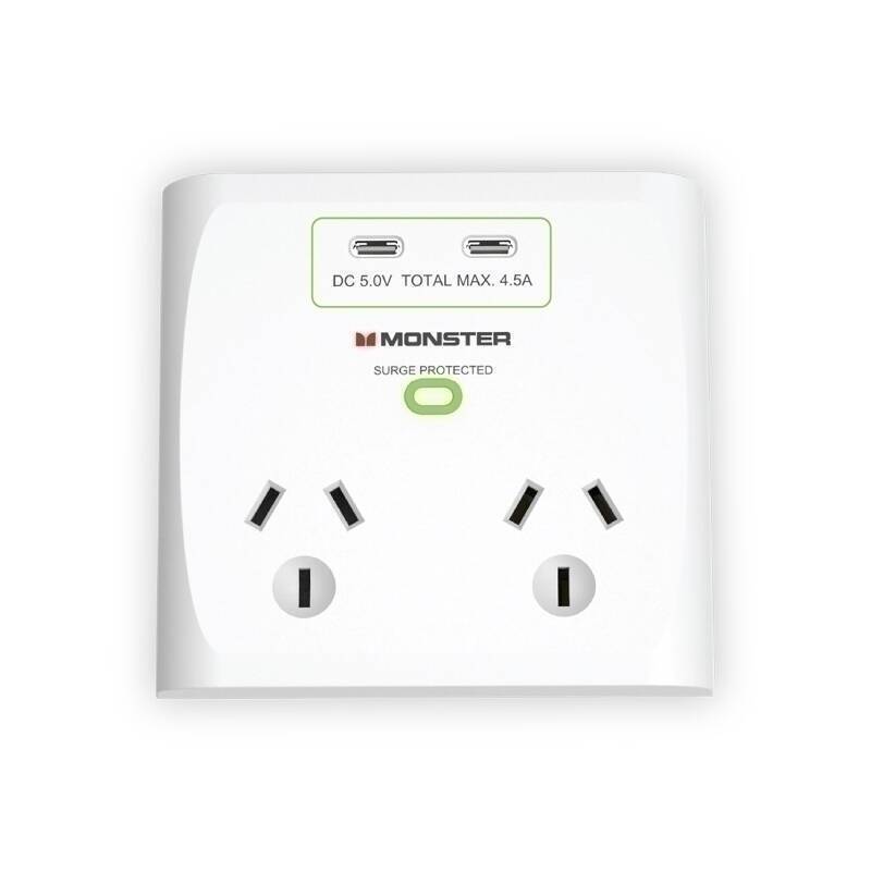 Monster 2-Port+USB Surge White | Conford IT