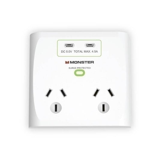 Monster 2-Port+USB Surge White | Conford IT