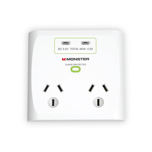 Monster 2-Port+USB Surge White Monster