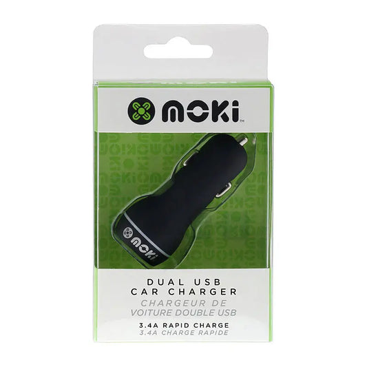 Moki Dual USB Car Charger Blk Moki International