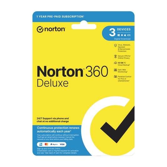 Norton 360 Deluxe – 1 User, 3 Devices, 1 Year Subscription