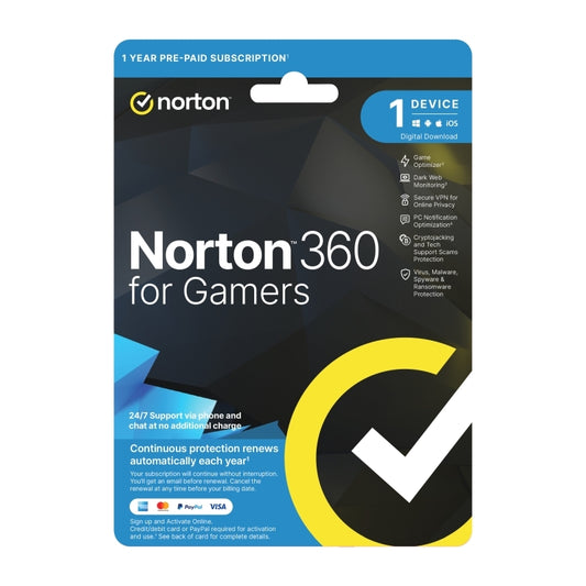 Norton 360 for Gamers – 1 User, 1 Device, 1 Year Subscription