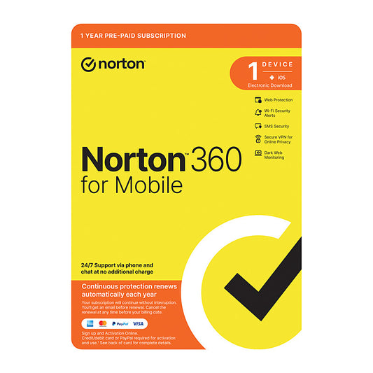 Norton 360 Mobile – 1 User, 1 Device, 1 Year Subscription (Digital Key)