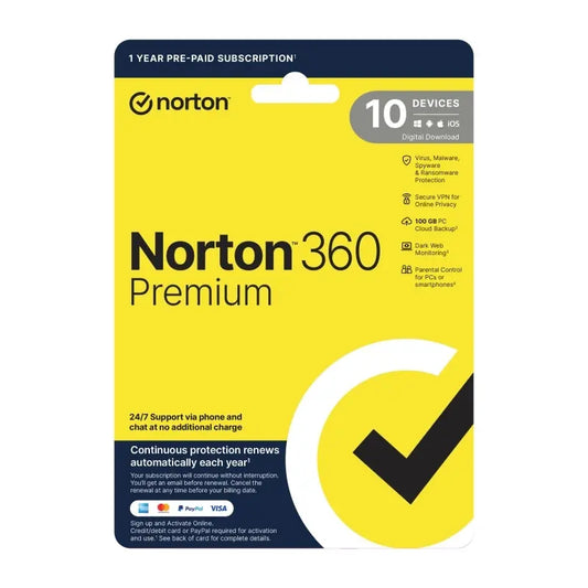 Norton 360 Premium – 1 User, 10 Devices, 1 Year Subscription (Digital Key) Norton